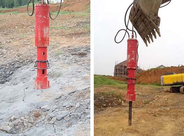 Excavator mounted Jumpo Super Wedge on worksite